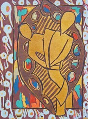 Original Gemini Zodiac Gouache (Watercolor) Painting Mixed Media Collage