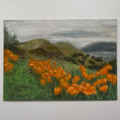 ACEO Original California Poppies Landscape Soft Pastel ATC Heidi Herrera