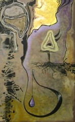 Original Art Painting Contemporary Abstract Landscape Aliens Figures Psychedelic