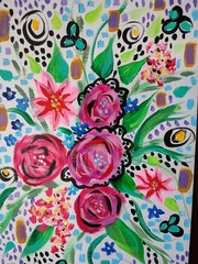 Colorful Floral 6×9 Thick Paper Original Art Abstract Polka Dot Expressionism