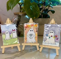 ACEO OOAK acrylic/watercolor portrait Christmas lights ghost by J.Elm.Art