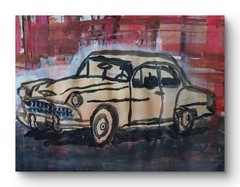 Vintage Car Modern Expressionistic Original 11×14 Signed Paper Art Acrylic BACH