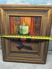 Acrylic PAINTING STILL LIFE Of Candle On Stand FRAMED Signed 12×16