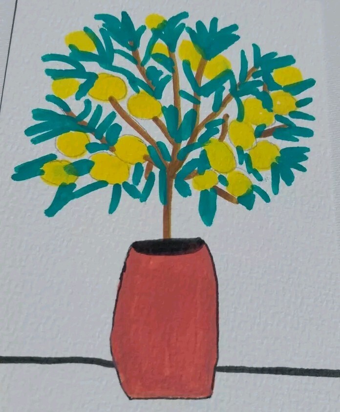 Lemon Tree Whimsical Plants Art 4×6 Painting Home Decor Original Gat Paintings