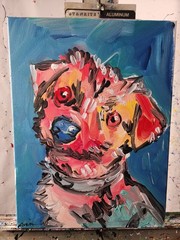 Original Abstract Expressionist Dog Canvas 16×12 Colorful Modern Fine Art