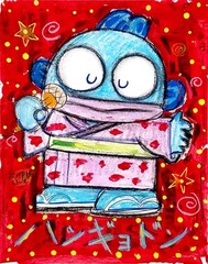 Colorful Modern Art Sanrio Hangyodon 14×11 Original Acrylic Painting on Paper