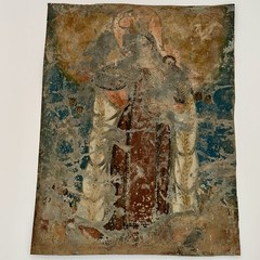 Virgin Mary Child Painted Tin Retablo c1900 Antique Catholic Mexican Folk Art