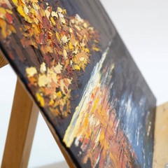 Autumn Lake Reflection Painting Fall Forest Landscape Original Oil Wall Art