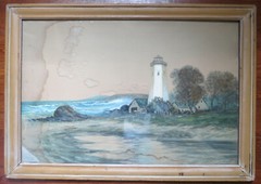 RAPHAEL SENSEMAN PASTEL PAINTING of SEASIDE COAST with LIGHTHOUSE – AS IS