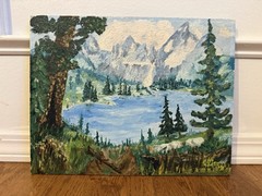 Dual Sided Vintage Painting On Board, Mountain Scene, Cottage Painting