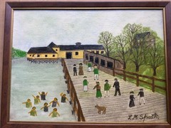 2 Primitive Paintings by L M Spaeth of Pitman New Jersey & Alcyon Park Boardwalk