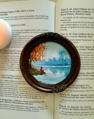 miniature oil painting, original painting ,lake landscape ,fisherman painting