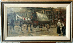 JOHANNES VEERMAN ‚HORSE & CARRIAGE‘, OIL ON CANVAS, 14″ x 26″.