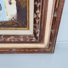 Vintage Oil Acrylic Painting Church Scene Hand Carved Frame MCM 16×18 Framed