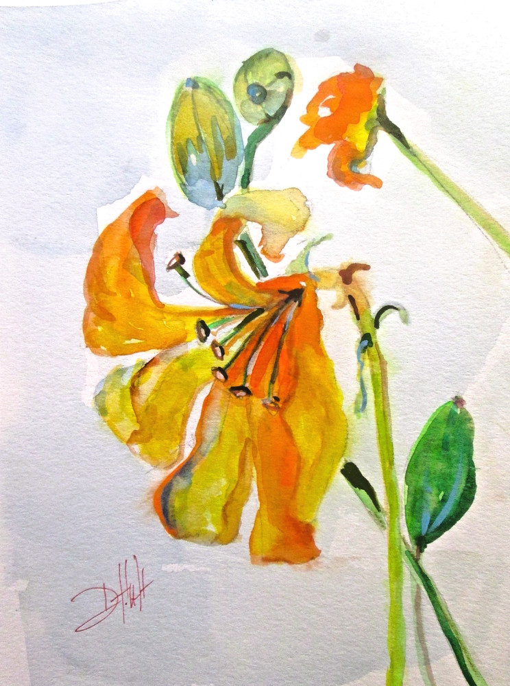 Delilah Day Lily impressionism 12×9 watercolor contemporary COA