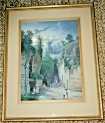 Original Gioacchino La Pira Gouache Watercolor Painting Grotta di Pozzouli 1870
