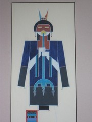 Native American Cochiti Manuel Chavez „OW U TE WA“ Flute Dancer painting 1964