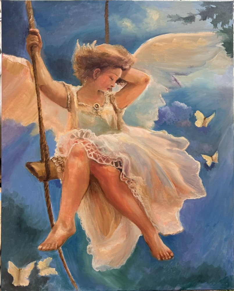 Angel , ORIGINAL Painting Oil, 24×30 inch, Christian Religious Spiritual Artwork