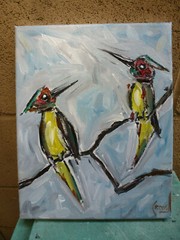 FREE BIRDS wild pair bird NEW original 8×10 oil Canvas painting signed Crowell