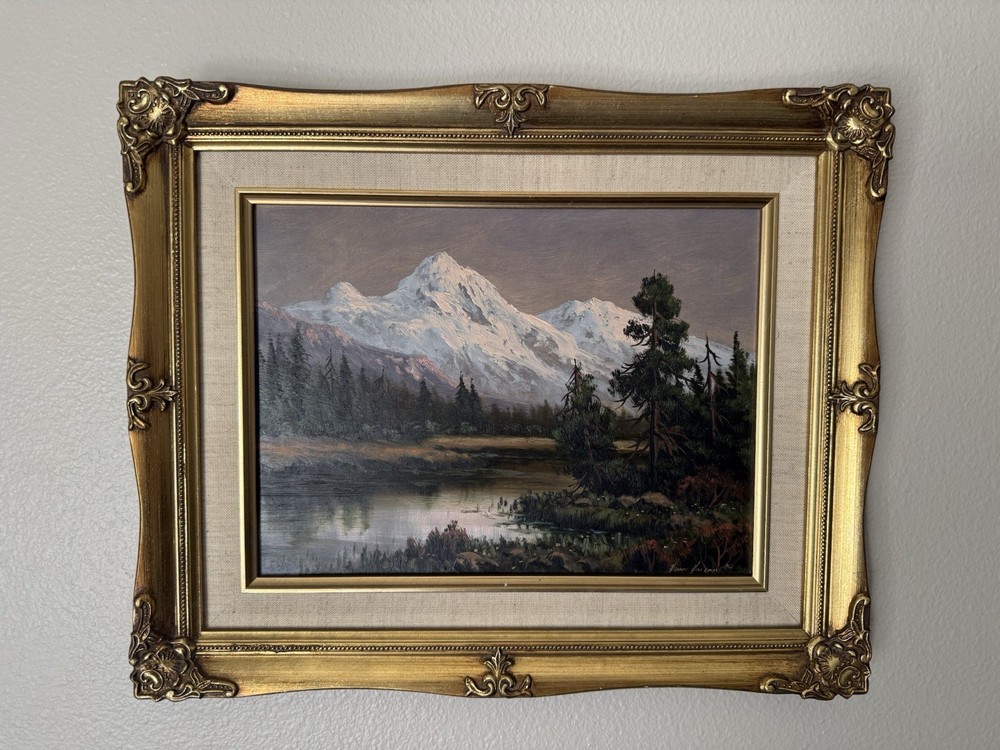 Original HEINIE HARTWIG Oil Painting „Early Spring by the Lake“ 9×12 Framed