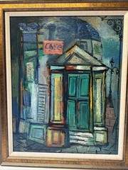MID CENTURY CUBIST PAINTING REMO FARRUGGIO ABSTRACT CAFE URBAN ANTIQUE FAMOUS