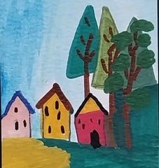 ACEO Original Painting Houses Landscape Art Card ATC