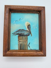 Set Of 2 Original Signed Dalmas Acrylic On Art Board Pelican Paintings Rustic…