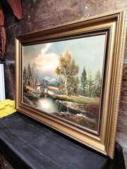 Sighned 1950s Heinz Ross Original Oil Painting On Canvas In 45×33″ Frame.