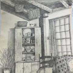My Favorite Room by Elizabeth Dowdy Primitive Graphite Pencil Still Life Drawing
