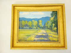 Nancy Knowles original oil painting landscape with trees & path framed gold