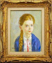 Toth B. Laszlo 1975 Blue Eyed Girl Portrait Original Oil Painting Signed Framed