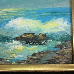 Vintage Pair Signed Oil Paintings Seascape Autumn Landscape Velvet Wolsey Frames