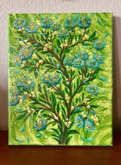 Original Painting of Blue and Yellow Flow 8×10 Acrylic on Canvas
