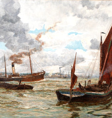 Large 19th Century Shipping Southampton Port William Lionel WYLLIE (1851-1931)