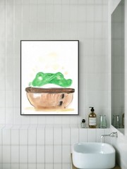 Frog Pastel Spa Funny Cute Bathroom Wall Art Original 11 by 14 Canvas Panel