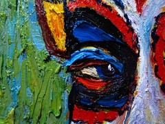 SKULL MASK OIL█PAINTING REALIST ART█VINTAGE ORIGINAL█DAY OF THE DEAD SKELETON NA