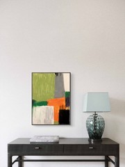 MCM Green Orange Abstract Geometric Textured Original Art on 11 By 14 Canvas
