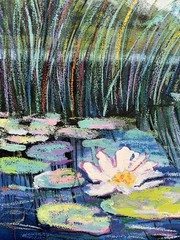 Water Lilies Original Mixed-Media painting Lily pond Lotus Сanvas wall-art