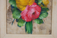 Vtg 60’s Original Oil Painting on Craft Paper „Pastel Flowers Bouquet I“ 7.5X12