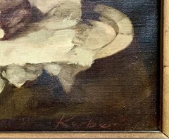 Painting Rest Time Oil on Canvas Framed Signed F. Kerber German Vintage Art