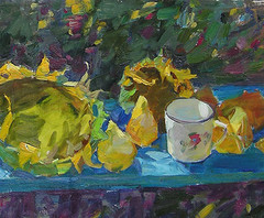 Oil painting Sunflowers Ukrainian painter Canvas Unframed original landscape