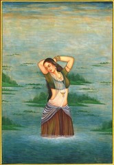 Indian Village Belle Painting Of Ladies Bathing In River On Paper 8×11.5 Inches