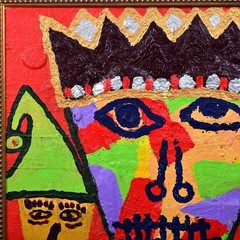 JEAN MICHEL BASQUIAT & ERO Original Vintage Signed 1986 King Midas Oil Painting