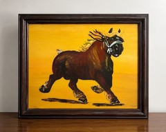 Vintage Framed Running Horse Painting – Original Hand-Painted Wall Art