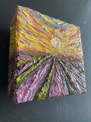 ORIGINAL OIL impasto Painting „LAVENDER FIELD“ 4″X4″ X 1.5″ by Olga Diduh.