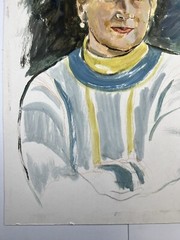 Unfinished Painting Of Short Haired Women In Sweater Oil Art 23×18”