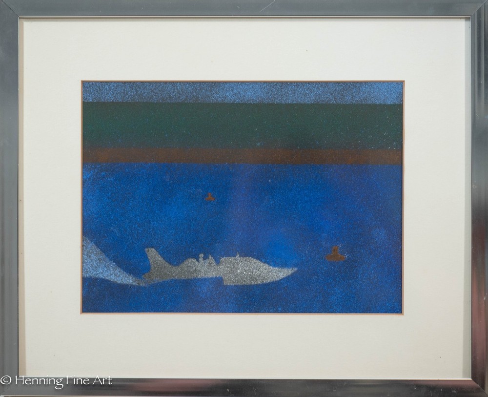 Beautiful Modernist Oil Painting Seascape Racing Boat Illegibly Signed, Nice