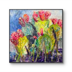 Colorful Cactus 12″x12″Expressionsim Mixed Media Cradled Board Design Art