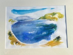Watercolor Ink & Gouache Philip Frey “Late Afternoon Somes Sound” Maine Framed