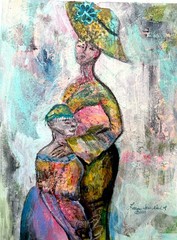 Figurative Women 8.5″x11.5″ Original Paper Mixed Mother’s Love Abstract Art